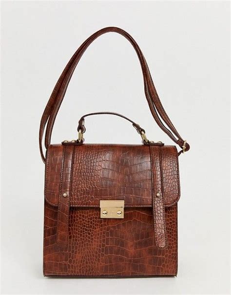 Asos Design Push Lock Satchel In Croc Asos Leather Crossbody Bag Women Handbags Crossbody Bag