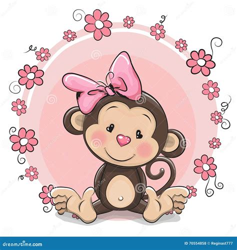 Greeting Card Cute Monkey Girl Stock Vector Illustration Of