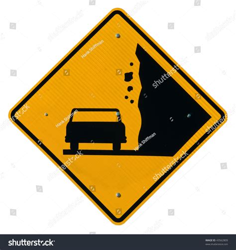 Falling Rock Zone Yellow Metal Road Sign Stock Photo 43562809
