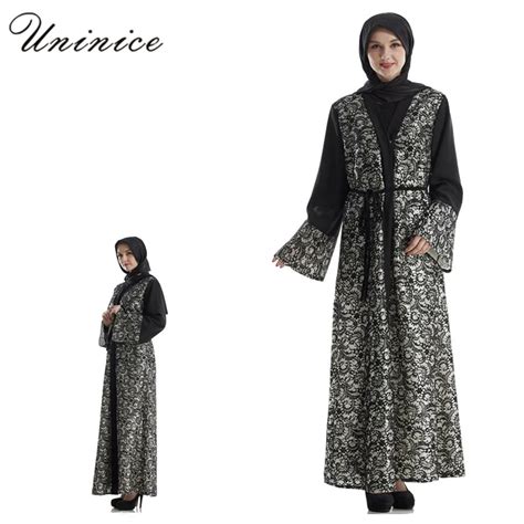 Discount Muslim Abaya Dress Elegant Cardigan Lace Robes Kimono Middle