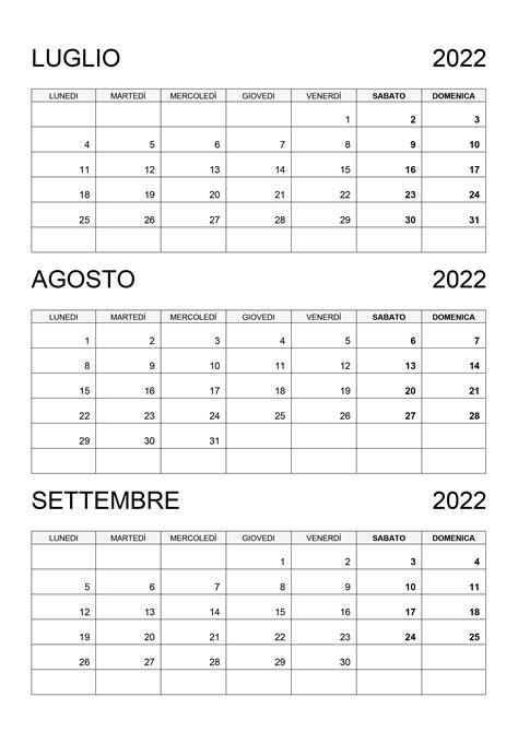 Calendario Per Luglio Agosto Settembre 2022 Calendariosu