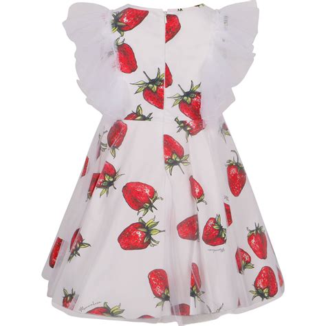 Monnalisa Strawberry Print Dress In White And Red — Bambinifashioncom