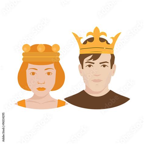Royal Couple King And Queen With Crowns Vector Illustration Buy