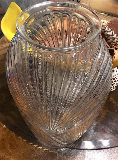 Glass Art Deco Vase With Ribbedpleated Drape Design 1930s Clear