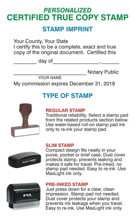 Customized Certified True Copy Stamps