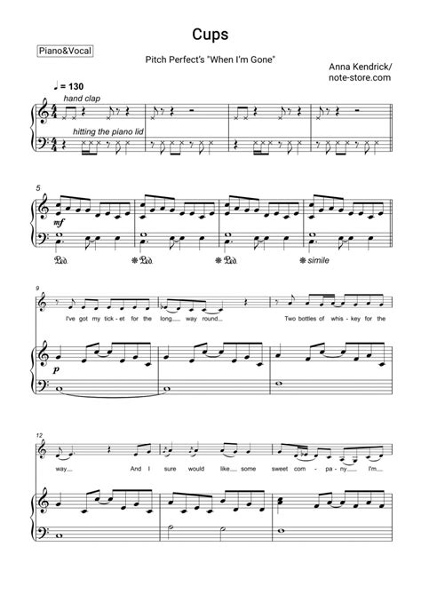 Anna Kendrick Cups Pitch Perfects When Im Gone Sheet Music For