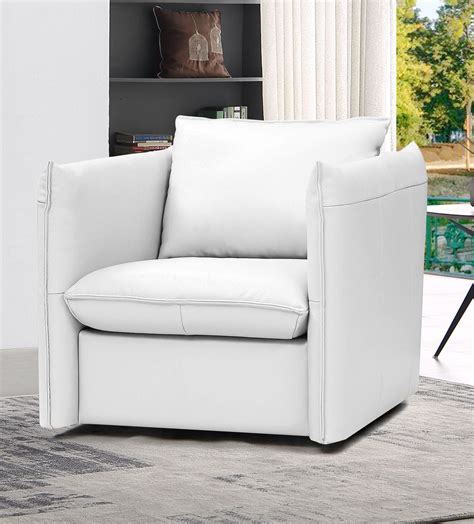 Divani Casa Tamworth Modern White Leather Swivel Lounge Chair