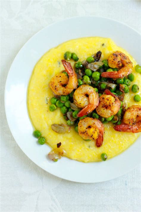 Polenta With Crispy Peas And Roasted Shrimp Playful Cooking