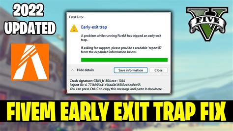 How To Fix Early Exit Trap Fivem Fivem Fatal Error Youtube