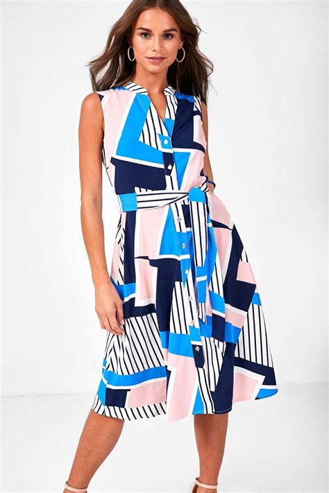 Marc Angelo Abstract Print Dress In Blue And Navy Iclothing Iclothing