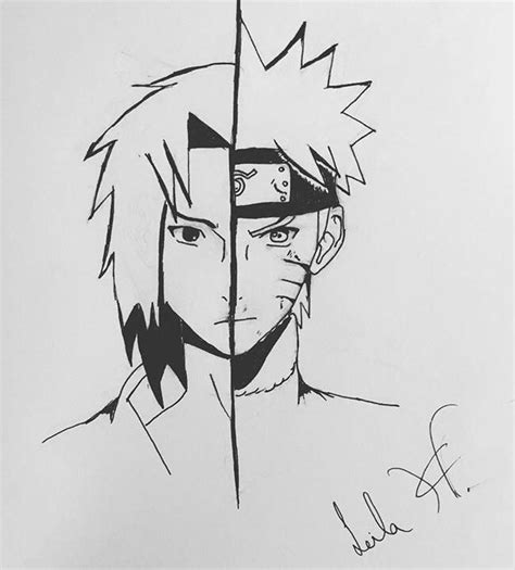 Sasuke And Naruto Split Face Animesketch