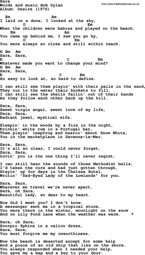 Bob Dylan Song Sara Lyrics And Chords