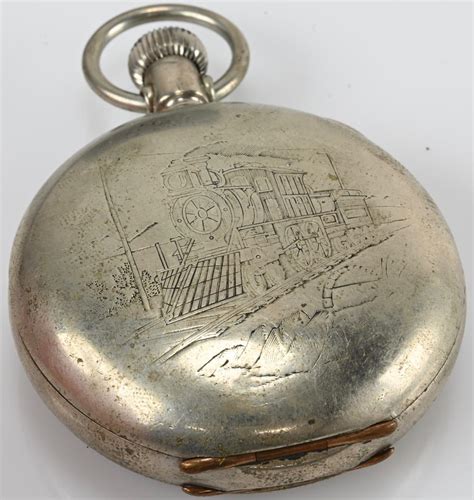 Sold Price Antique Elgin Jewel Pocket Watch Engraved Train Engine