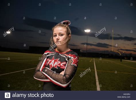 Portrait Confident Tough Teenage Girl High School Cheerleader With