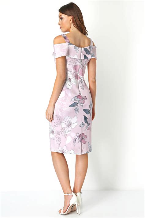 Floral Print Cold Shoulder Dress In Light Pink Roman Originals Uk