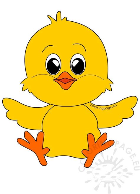 Yellow Happy Easter Chicken Vector Illustration Coloring Page