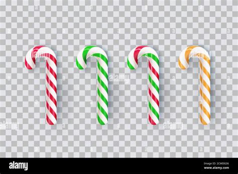 Christmas Realistic Striped Stick Candy Set Isolated On Transparent