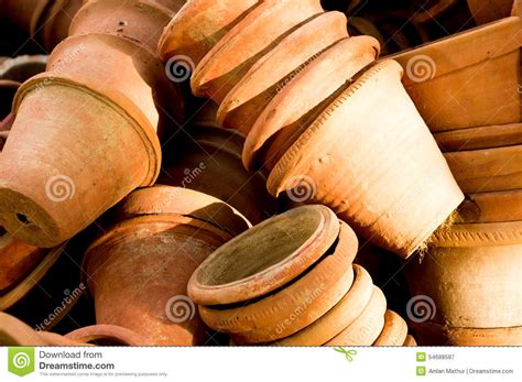 Clay Flower Pots Lying In Stacks Stock Image Image Of Green Pots