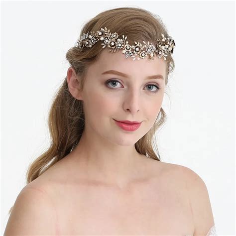 Dower Me Vintage Bridal Hair Band Tiara Gold Flower Leaf Headband Hair