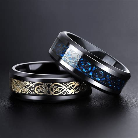Titanium Black And Blue Ring For Men Cool And Exquisite Highlight Good