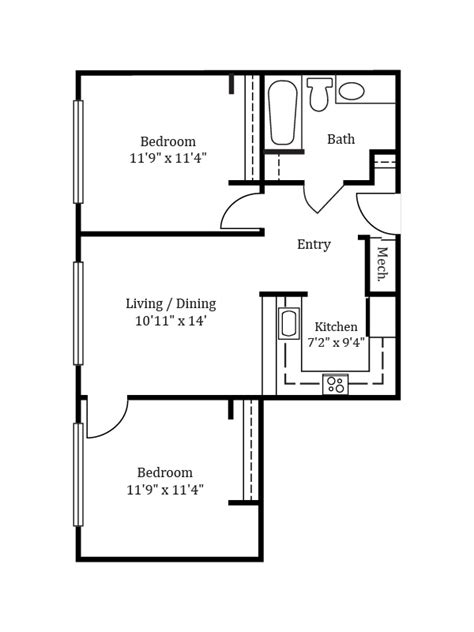 The 'bath' side has a tub in one corner and a shower in the other. The Devonshire » Floor Plans