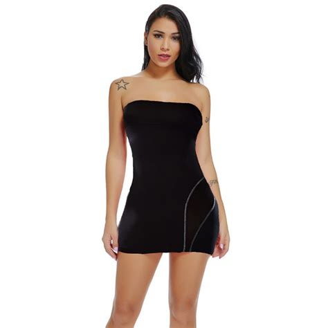 Sexy Black Strapless Tube Dress Clubwear Transparent Lingerie Bodycon
