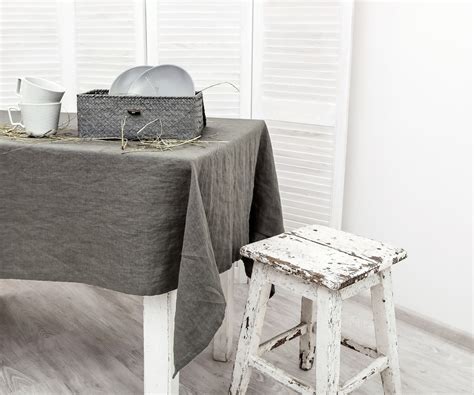 Linen Tablecloth Washed Linen Tablecloth Table Cloth In Graphite