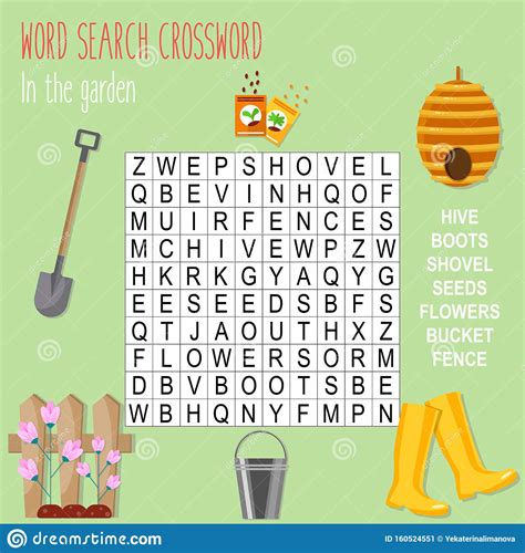 Easy Word Search Crossword Puzzle In The Garden Stock