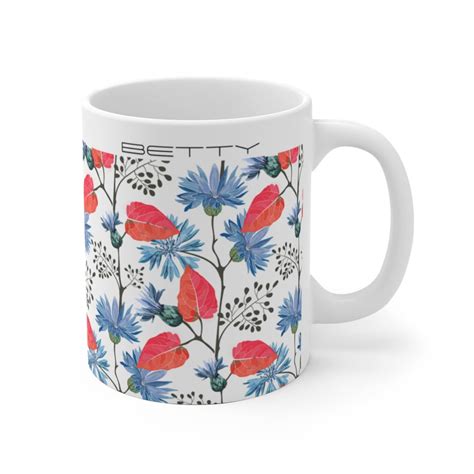 Personalized Floral Mug Floral Coffee Mug Flower Pattern Etsy