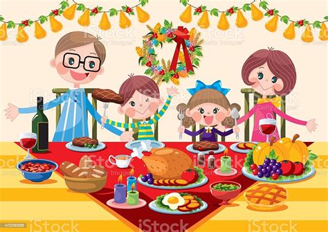 Happy Family Thanksgiving Dinner Stock Illustration - Download Image
