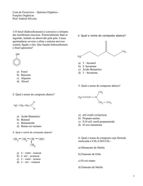 Lista de Exercícios Química Orgânica