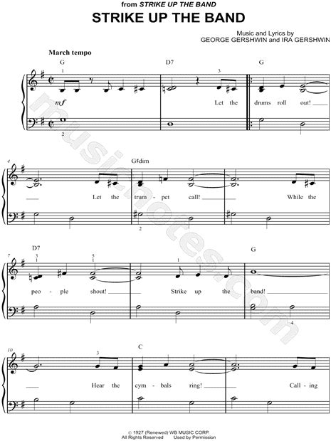 George Gershwin Strike Up The Band Sheet Music Easy Piano In G