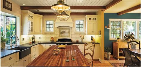 Warm colors are those in the red, orange, and yellow families, while cool colors are those in the green, blue, and purple families. Warm neutrals easily find their home in a kitchen. Shown ...