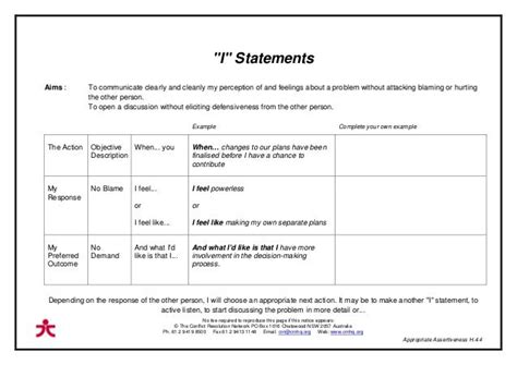 I Statements Worksheet For Adults Printable Worksheet Template