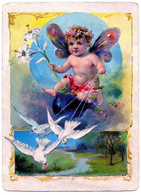 Vintage Clip Art Fairy Baby With Doves The Graphics Fairy