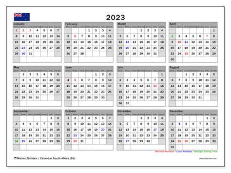 2023 Printable Calendar “new Zealand Ss” Michel Zbinden Nz
