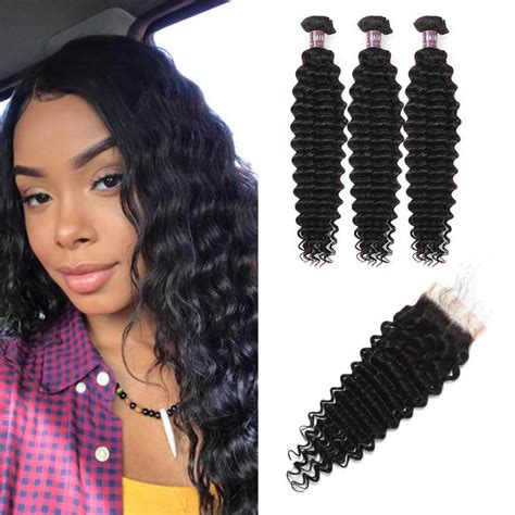 Virgin Brazilian Deep Wave Hair Bundles With Lace Closure Jtcbdw