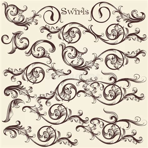 Vector Set Of Hand Drawn Swirls In Vintage Style Stock Vector