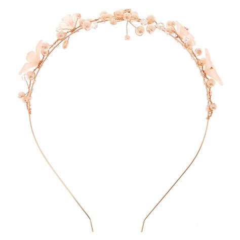Rose Gold Frosted Flower Headband Pink Claires Us