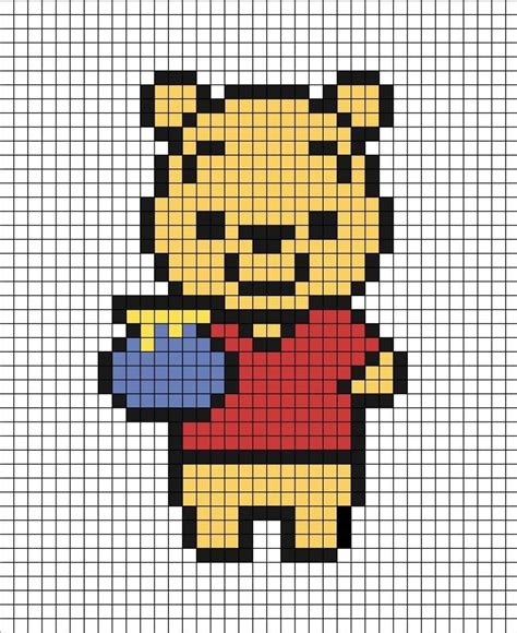 A Pixel Art Template Of Winnie The Pooh Holding A Blue Filled Honey