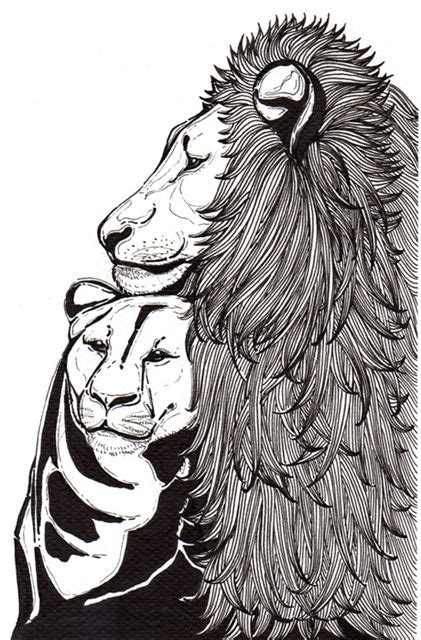 Lion Couple Drawing By Pookun Trichomwaree Couple Drawings Art