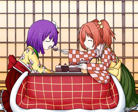 Safebooru 2girls Apron Bell Cake Checkered Checkered Kimono Checkered