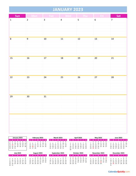 Free Printable Vertical Monthly Calendar 2023
