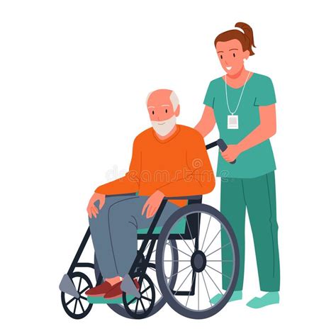 Nurse Carrying Wheelchair With Sitting Old Patient Caregiver Taking