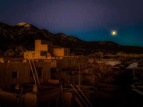 Photography Full Moon Over Taos Pueblo Original Color Photograph