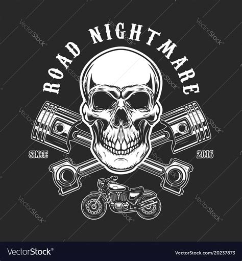 Road Nightmare Human Skull With Crossed Pistons Vector Image