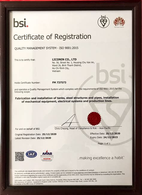 Bsi Iso9001 2015 Liconin Company Limited