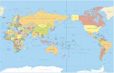 Pacific Centered World Coloured Map Pickawall