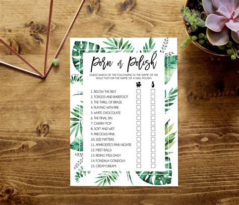 printable porn or polish bachelorette party game tropical etsy