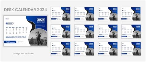 Corporate Desk Kalender 2024 Design Blaue Farbvariante Mit 12 Seiten